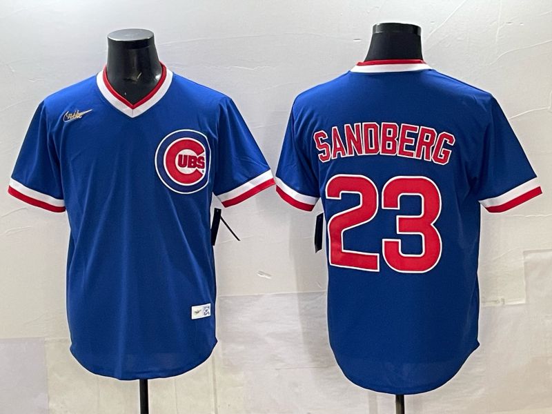 Men 2025 Chicago Cubs 23 Sandberg Blue Throwback Nike 2025 MLB Jersey 022